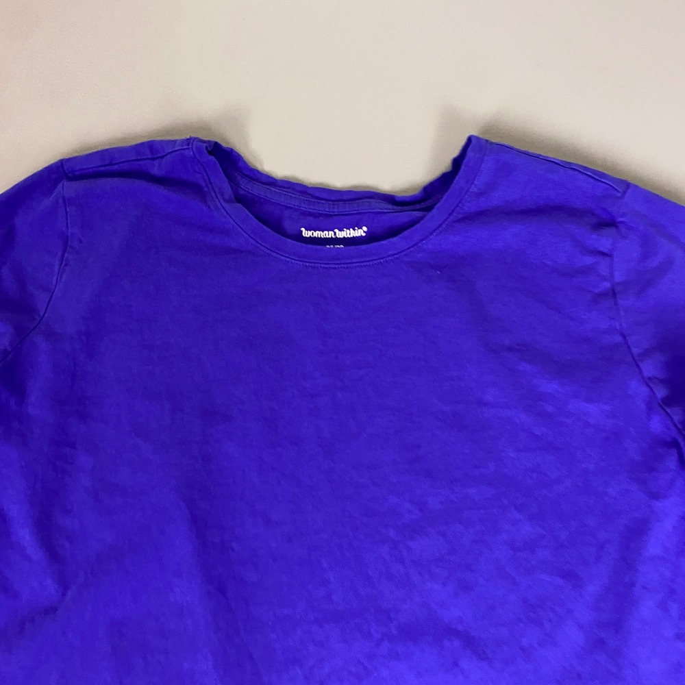 Woman Within T-Shirt Top Womens 2X 26/28 Purple 3/4 Sleeve Crew Neck 100% Cotton - Picture 2 of 9